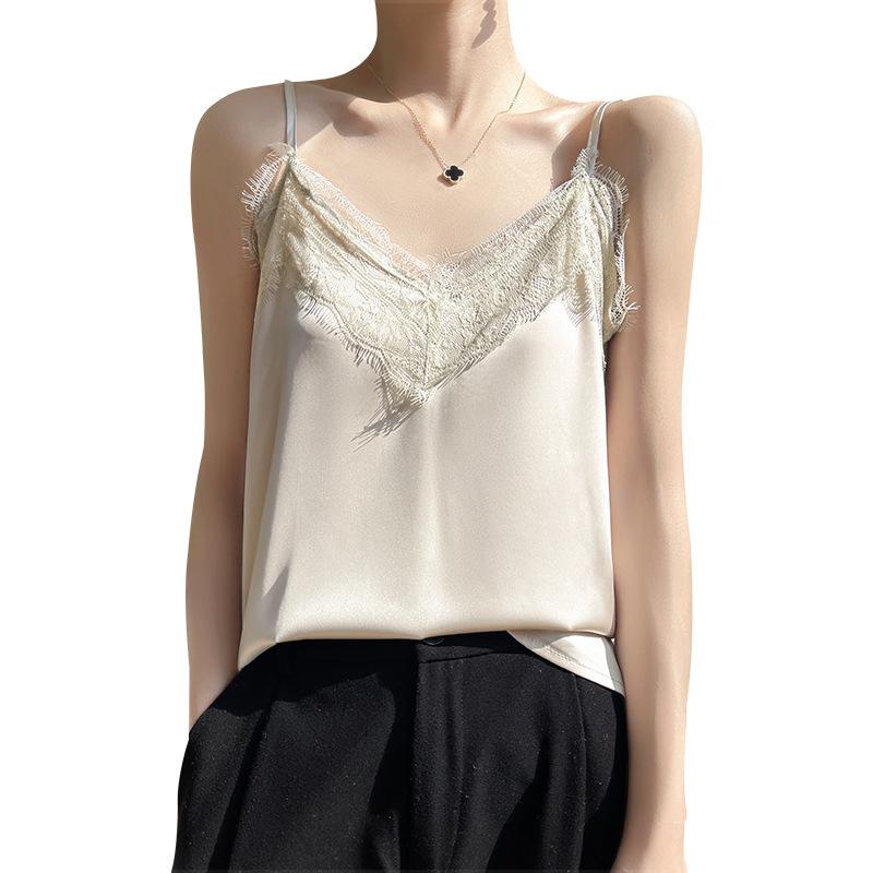 Шелковый камзол для женщин, жилет, летние тонкие топы с v-образным вырезом и короткими темпераментными внутренними топами