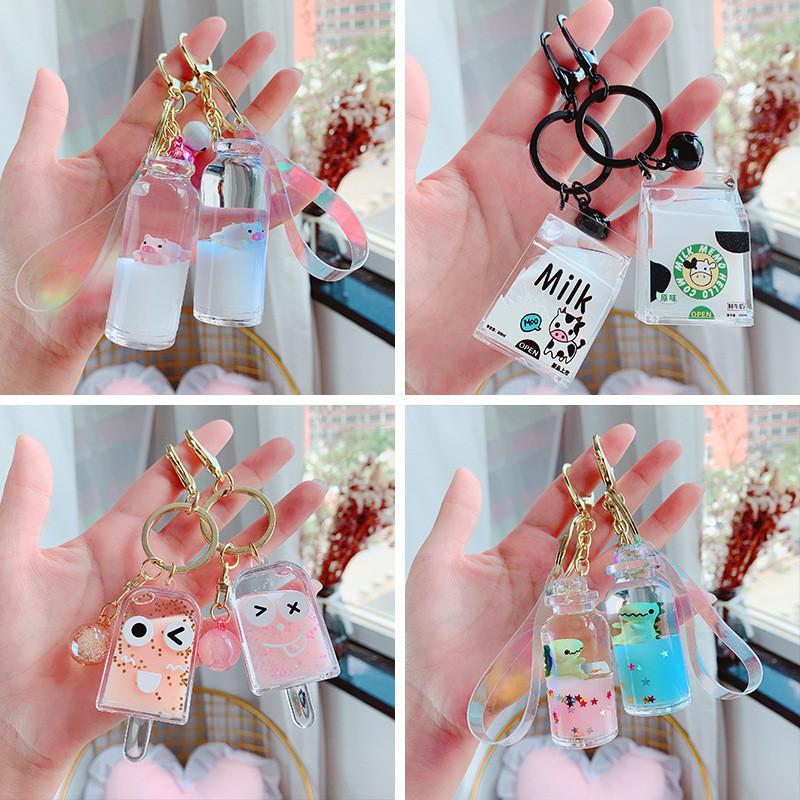 Lovely Floating Pig In Milk Acrylic Keychain With Stylish Bell Great For Gifts