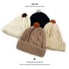 Детская вязаная шапка в корейском стиле "Кот Брат" - Милая шерстяная в клетку с помпоном, отворот для мальчиков и девочек - Осень/Зима