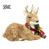 Natural Fiber Christmas Ornaments Handmade Straw Deer/Squirrel with Scarf, Retro Pastoral Style Rustic Animal Figurines for Holiday Table And