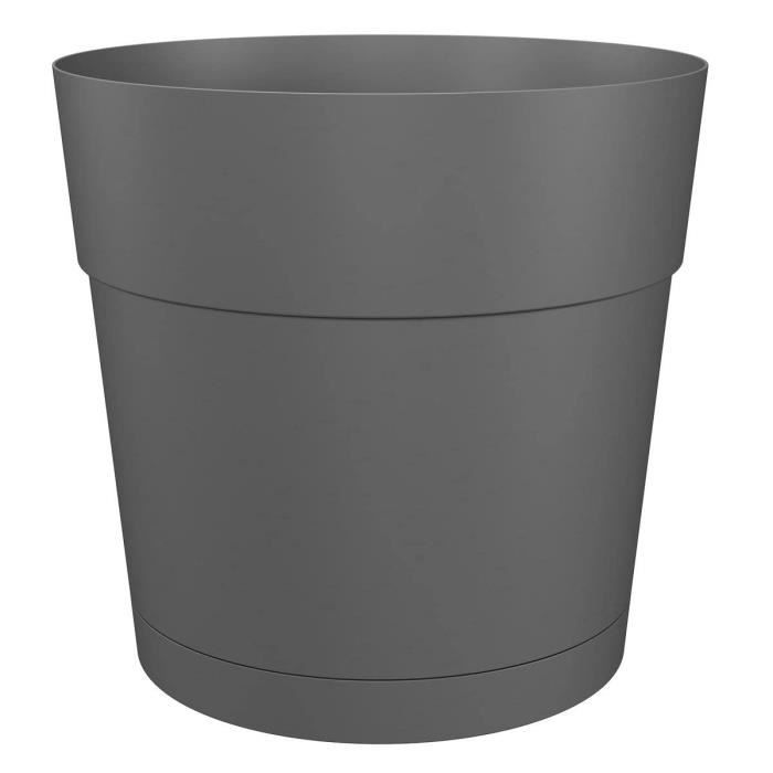 ARTEVASI Round Flower Pot CAPRI LARGE - Plastic - Water Reservoir - Diameter 30 Cm - Anthracite - L 29.5 X D 29.5 H 28.2 Cm