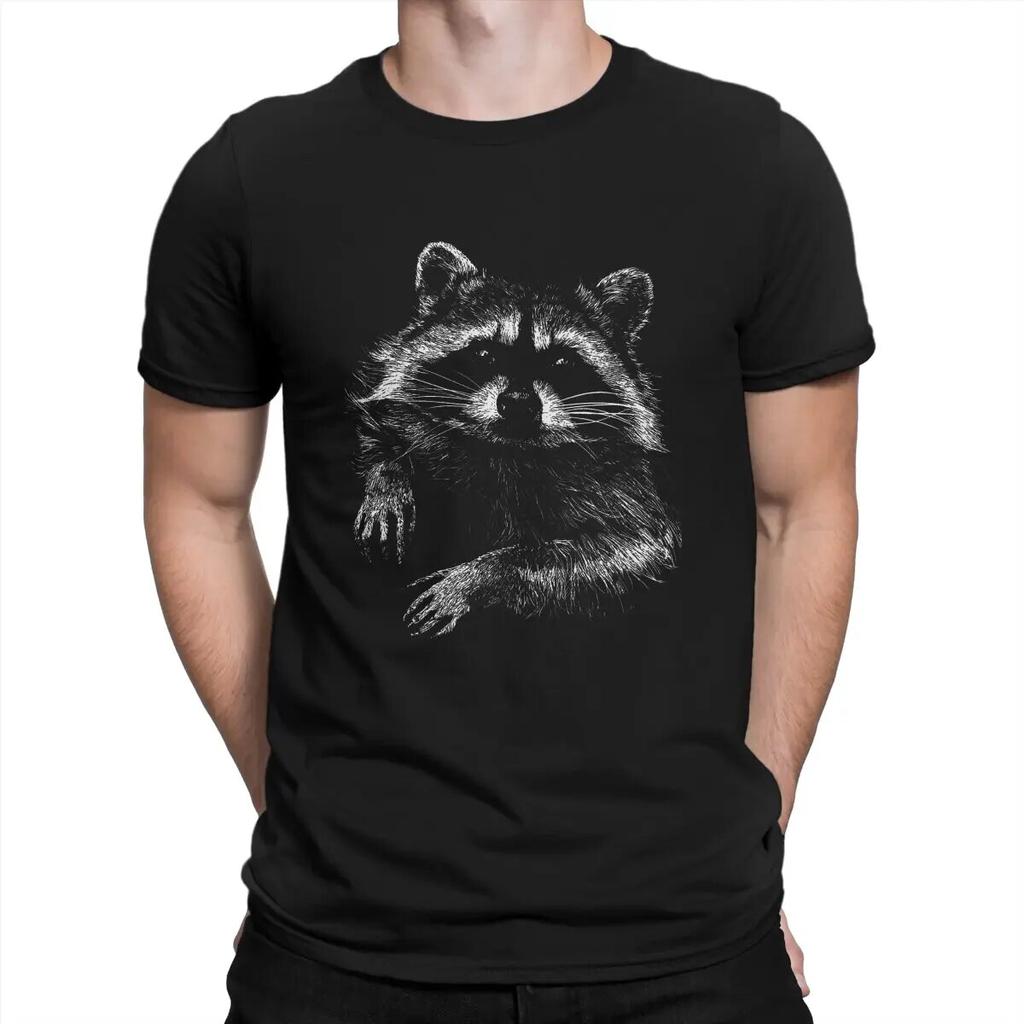 Cute T Shirts Unisex Pure Cotton Vintage T-Shirts Round Neck Raccoon Mammal Tees Short Sleeve Tops New Arrival