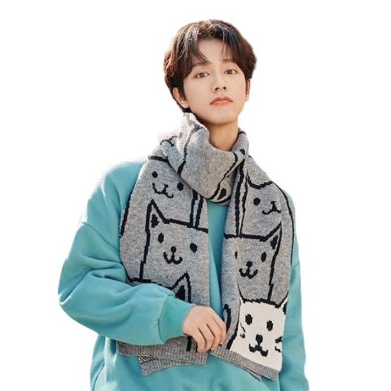 White Scarf Women's Knitted Winter Soft and Versatile Solid Color Wool Korean Style Warm Korean Style Couple Scarf New Trend