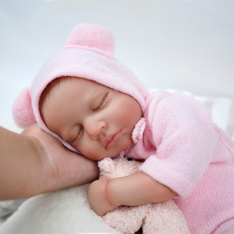17 Inch Reborn Dolls LouLou with Closed Eyes Soft Touch Cloth Body Realistic Newborn Babies Doll Hand Draw Hair Rebirth Dolls for Kids Birthday Gift