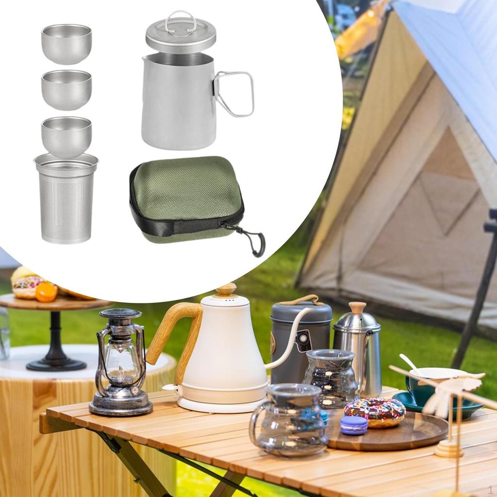 Портативный титановый чайный набор с чашками и сетчатыми чашками для приключений на открытом воздухе