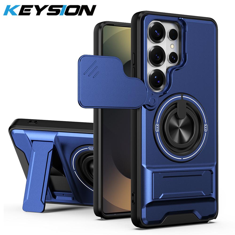KEYSION Магнитный чехол для телефона для Samsung Galaxy S23 S24 Ultra S24+ S23 FE Защита камеры со сдвижной крышкой Вертикальная подставка Кольцо Ударопрочный чехол