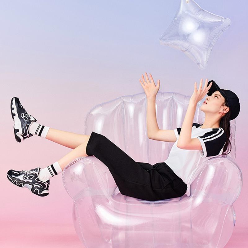 Anta Толстая подошва универсальные модные ретро нескользящие износостойкие низкие папины туфли женские кроссовки черный серебристый 122428855-3