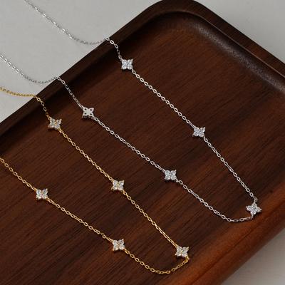 Серебряное ожерелье S925 с четырехлистником: Легкая роскошь, высококачественная универсальная цепочка на ключицы со звездным небом для женщин