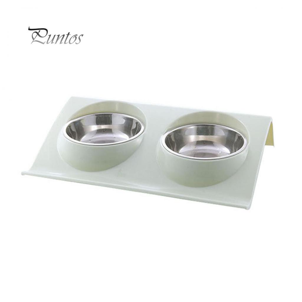 Пластиковый поддон с двумя сьемными мисками для воды и корма из нержавеющей стали диаметр 11.2 см размер 29*18.5 см