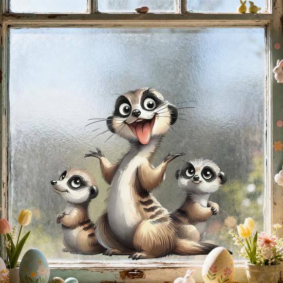 Статические наклейки на окна Смешные мультяшные животные Многоразовые наклейки на окна Водонепроницаемые Съемные наклейки для комнаты Офиса Дома Стеклянных дверей Декор окна