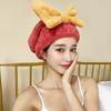 Quick Dry Hair Towel for Women Girls Cute Bowknot Soft Absorbent Coral Fleece Elastic Drying Hair Hat for Curly Long Thick Hair