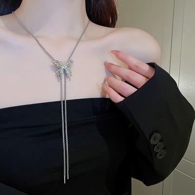 Серебряное ожерелье с бабочкой из жидкого серебра, женское, легкое, роскошное, холодный ветер, ниша, цепочка на шею с бахромой, милая, крутая, для девушек, цепочка на талию, аксессуары
