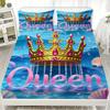 Queen Crown Fitted Sheet Set Blue With Pink Crown And Queen Text Print With Pillowcases For Bedroom Decor