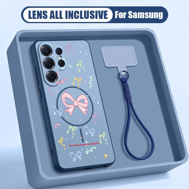 Чехол с принтом розовых бантиков для Samsung S26 Ultra S25 FE S24 S24 Plus A57 A37 A17 A56 A36 A16 A55 A35 A15 A54 5G Гибридный Магнитный Матовый Чехол