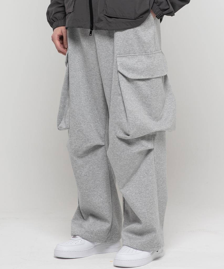 CHAMBROS Cargo Big Pocket Real Wide Sweatpants [Grey]