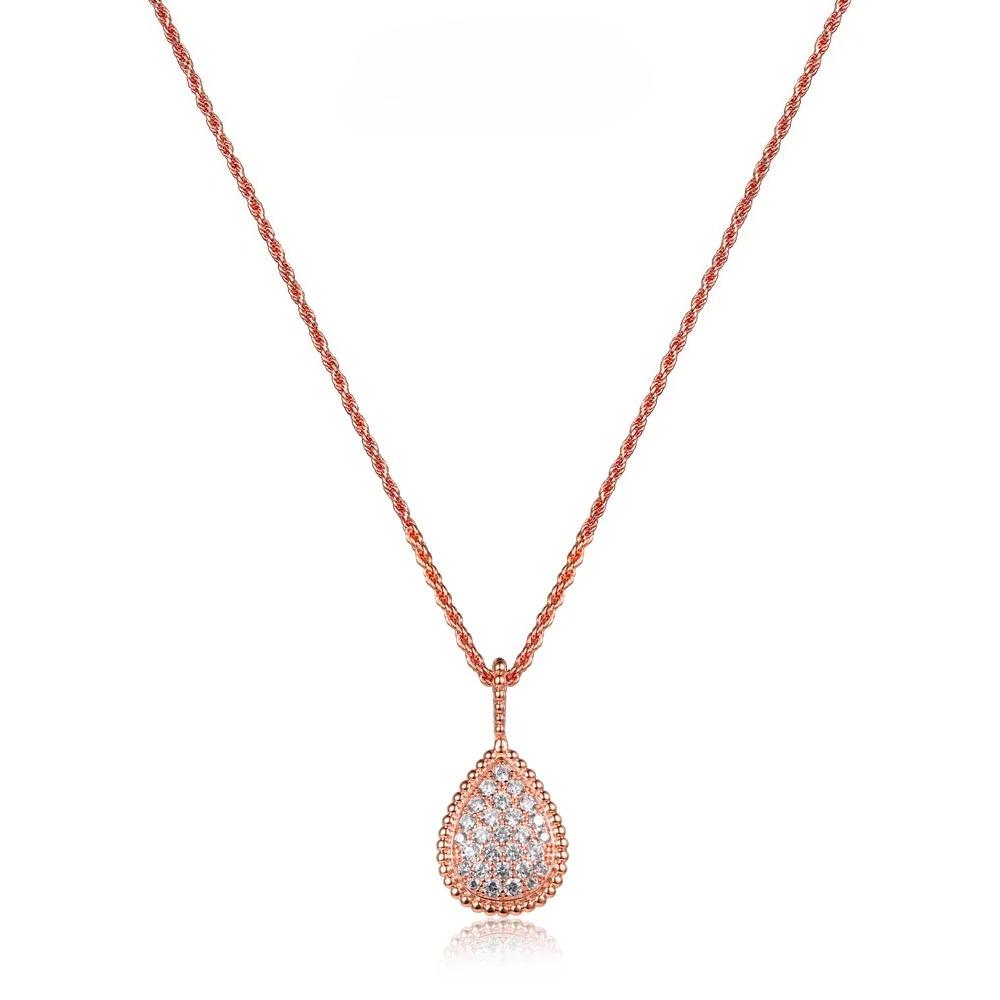 Silver Color Vintage Full Diamond Water Drop Pendant Droplet Necklace Trend High Quality Luxury Necklaces Jewelry for Women