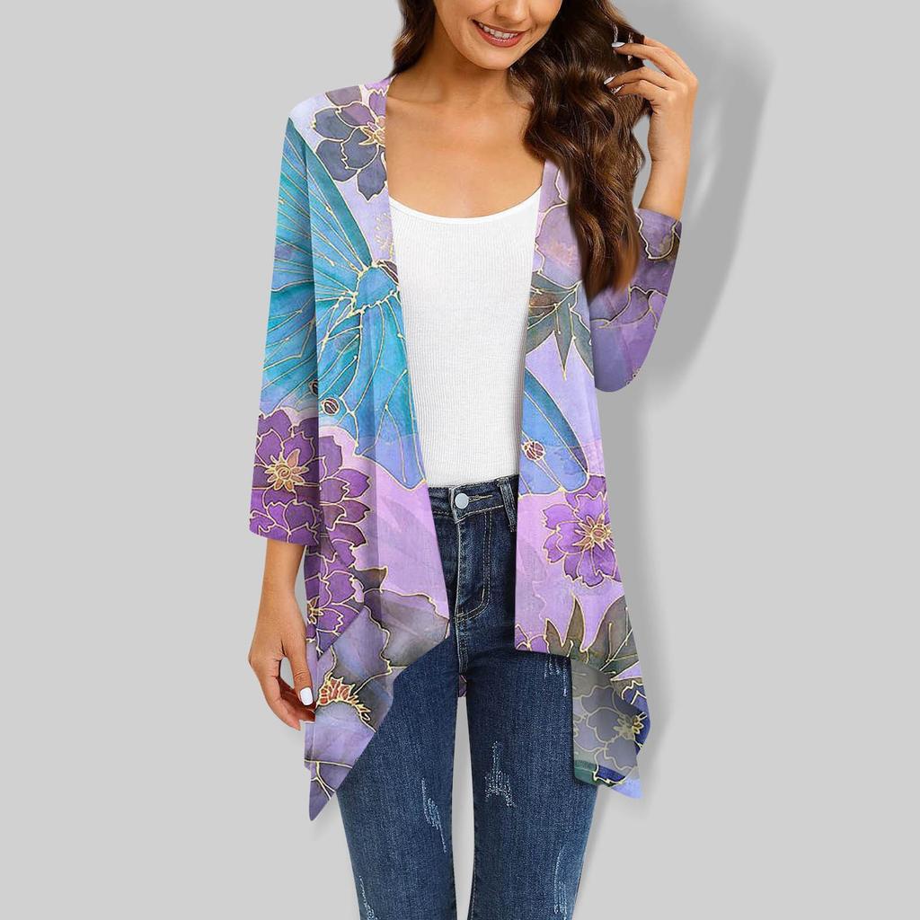 Женский кардиган неправильной формы с градиентным принтом и рукавами три четверти, куртка с карманами
