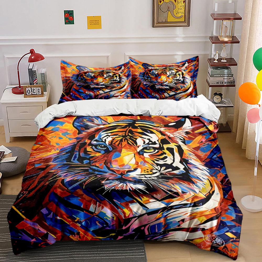 Stylized multicolored tiger face. Bedding sets Duvet cover sets Duvet covers Pillowcases(1*Duvet Cover 2*Pillowcases without duvet insert)
