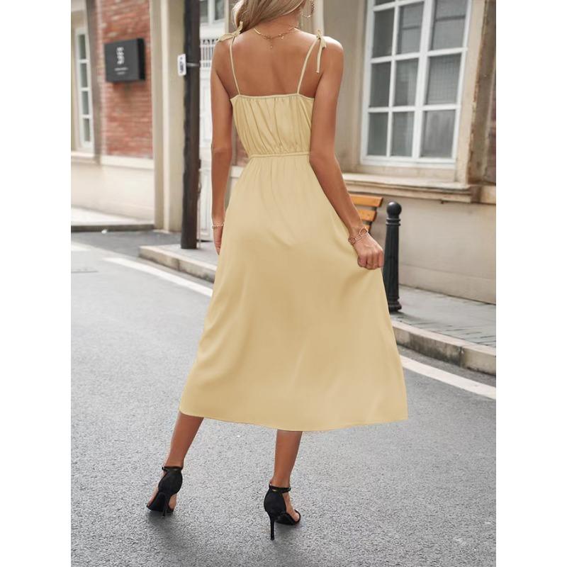 YYFS Женская мода лето весна сплошной цвет печати без рукавов подтяжки с высокой талией повседневные платья