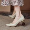 Handmade Beige Leather Women Pumps Sexy Pointed Toe Chic Stylish Office Lady Working Shoes 6cm Strange High Heels Stilettos