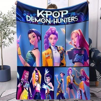 K-Pop Охотники на демонов Одеяло Huntrix Girl Team Фланелевое одеяло Подарок для фанатов Подходит для домашнего отдыха Кемпинга Многофункциональное одеяло