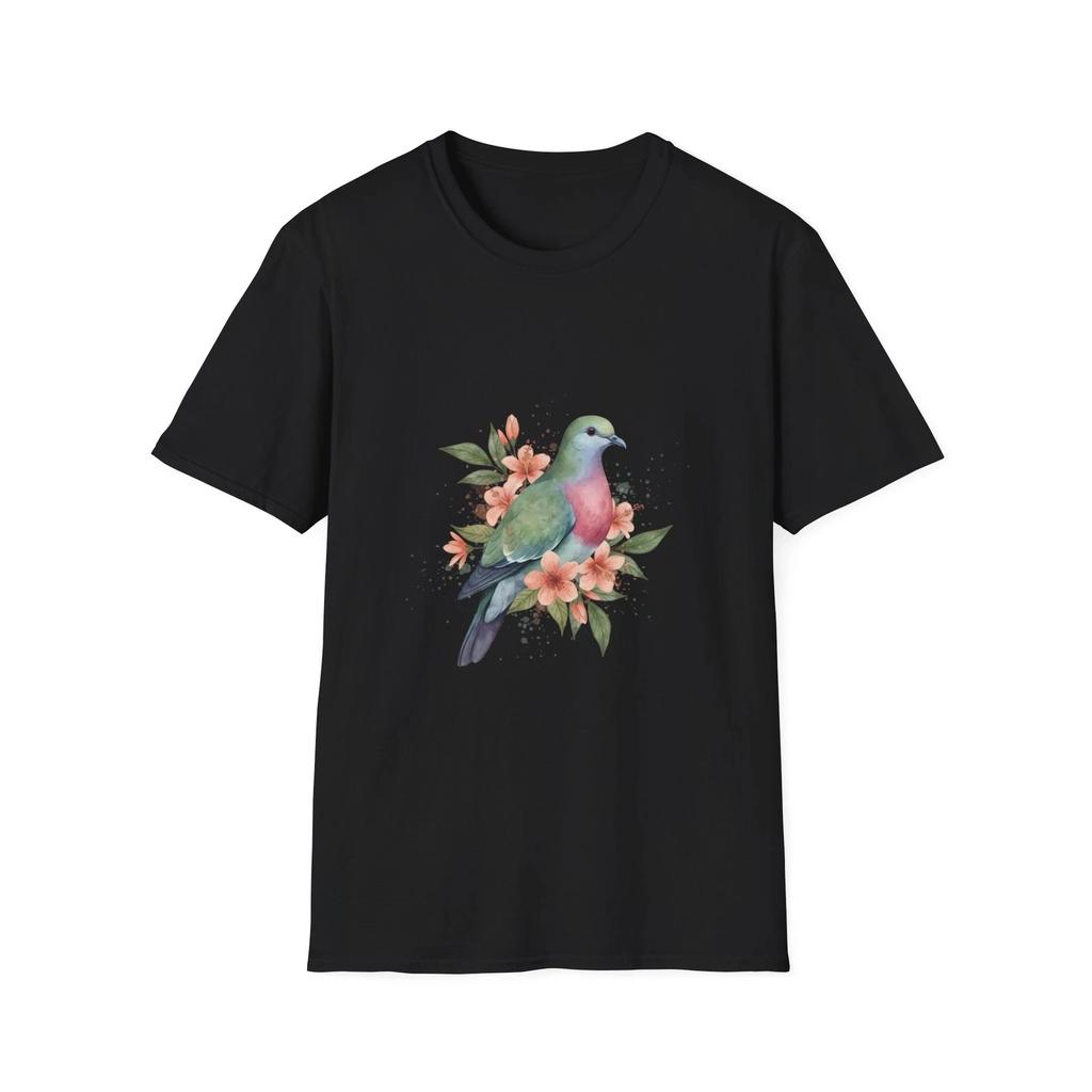 Bird Floral Watercolor Boho Black T-Shirt Nature Pastel Print Tee