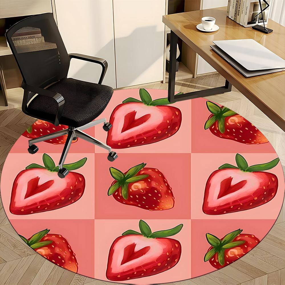 1PC Strawberry Heart Pattern Office Round Area Rug, Mat Suitable For Office, Under Office Chairs Bedroom Living Room Home Decor, Room Deco