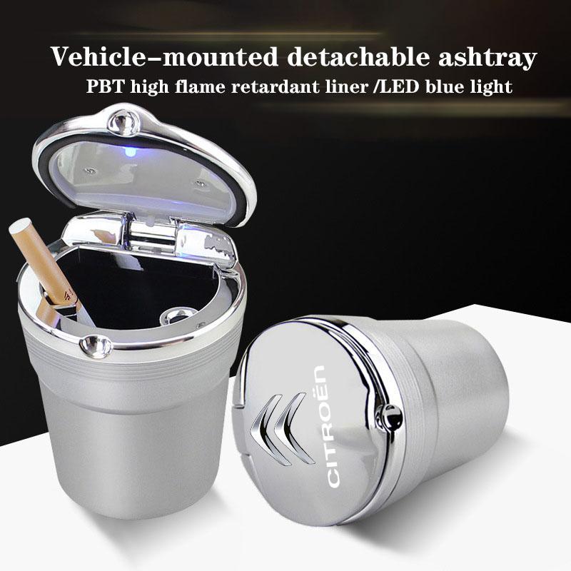 Car Ashtray LED Alloy Ash Tray Portable Smokeless Flame Retardant For Citroen C3 C4 X7 Xsara Picasso Crosser C-ELYSEE JUMPY NEMO