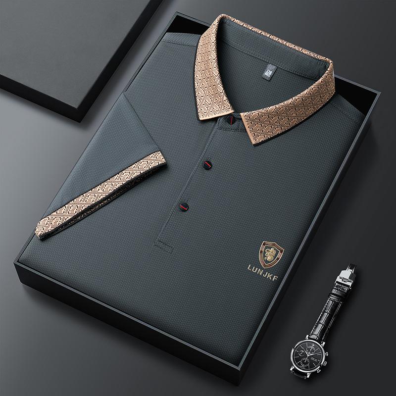 Мужская футболка Spot с короткими рукавами, повседневная рубашка поло с вышитыми лацканами, средняя мужская одежда с короткими рукавами и прорезным воротником