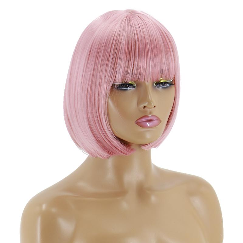 MERISIHAIR Women Synthetic Cosplay Fluorescent Green Wig Short Straight Bob Hair with Bangs Green Purple Light Blonde Pink Red Wine Halloween Wig
