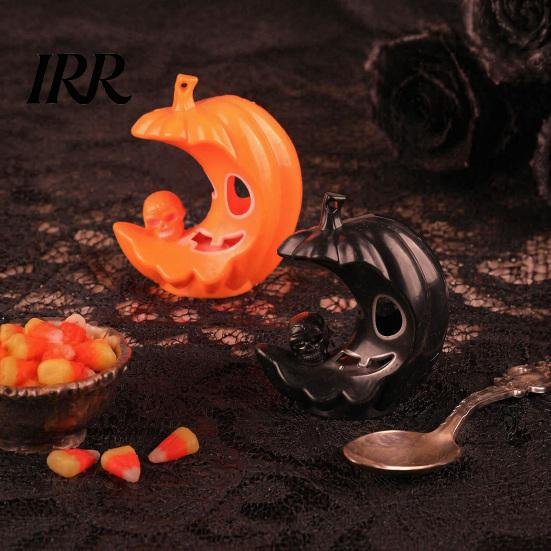 Hollow Moon Figurine for Party LED Light-Up Halloween Pumpkin Figurine, Spooky Face Crescent Durable Sculpture Skull Night Light Home Desktop