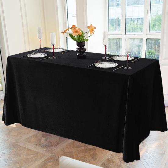 Tablecloth Oblong Shape Pure Color Easy Care Velvet Table Protection Banquets Party
