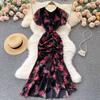 Printed Dress Temperament Ruffle Fishtail Gowns Women's Dress
