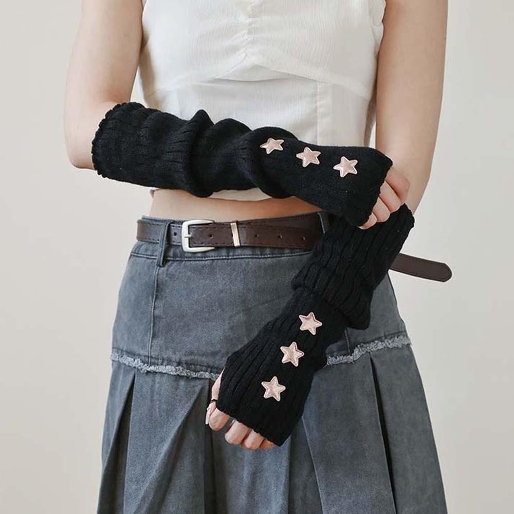 Solid Color Y2K Star Arm Cover Long Warmer Long Cuff Knitted Fingerless Sleeves Outdoor