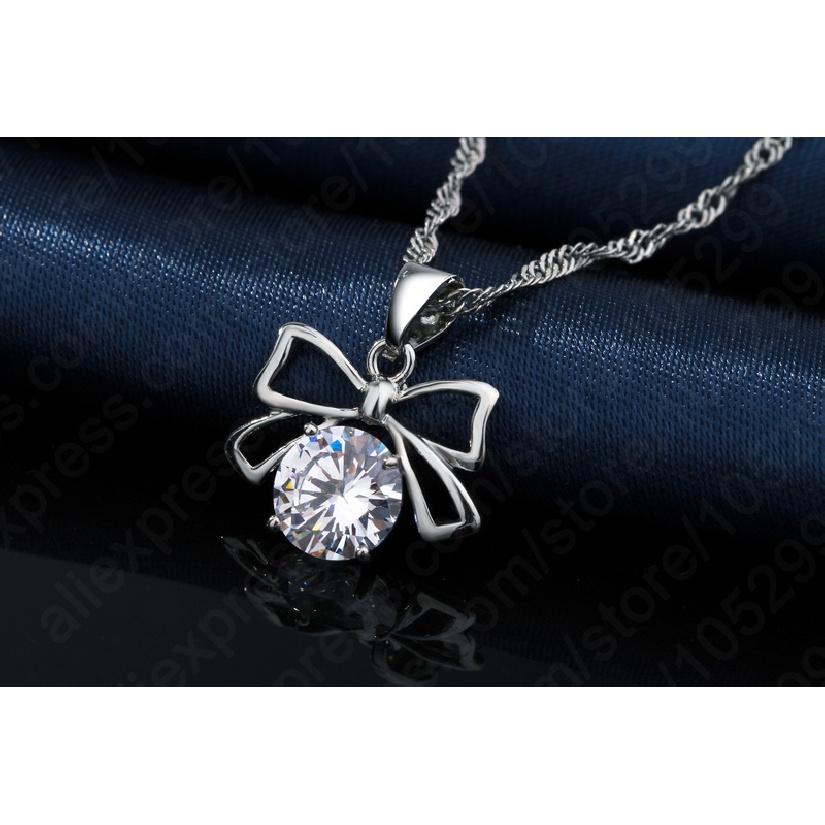 Classic Lovely Girlfriend Birthday Christmas Gifts Shinny CZ Jewelry Set 925 Sterling Silver Pendant Bow Jewelry Set