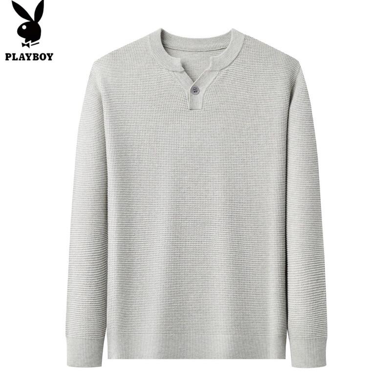 PLAYBOY Men's 100% Cotton Long-Sleeve Henley Knit Sweater