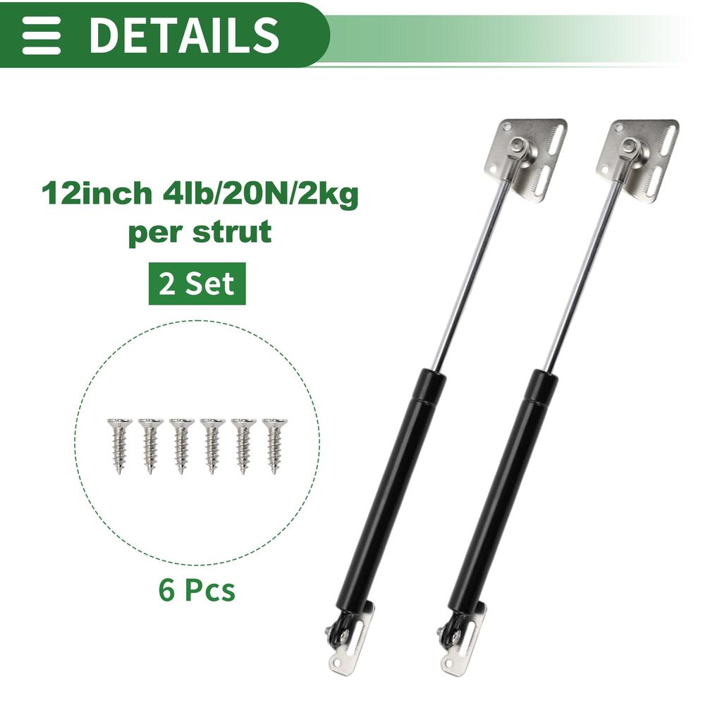 Motoforti Универсальный газовый упор для подъема 12"/285мм 4 фунта/20Н/2кг Углеродистая сталь Черный, Комплект из 2 шт.