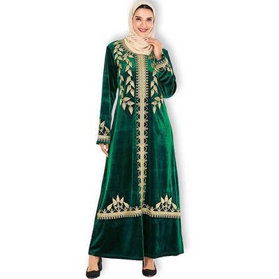 Модное и достойное женское зеленое вышитое арабское золотое бархатное длинное платье (без учета платка)