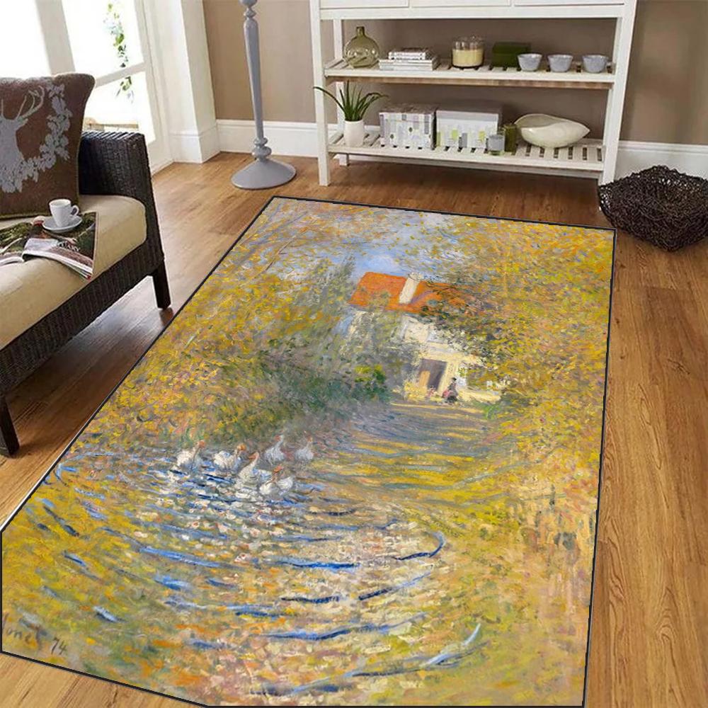 Large Claude Monet Impressionist Painting Carpet Living Room Bedroom Design for Art Enthusiasts and Elegant Home Decoration