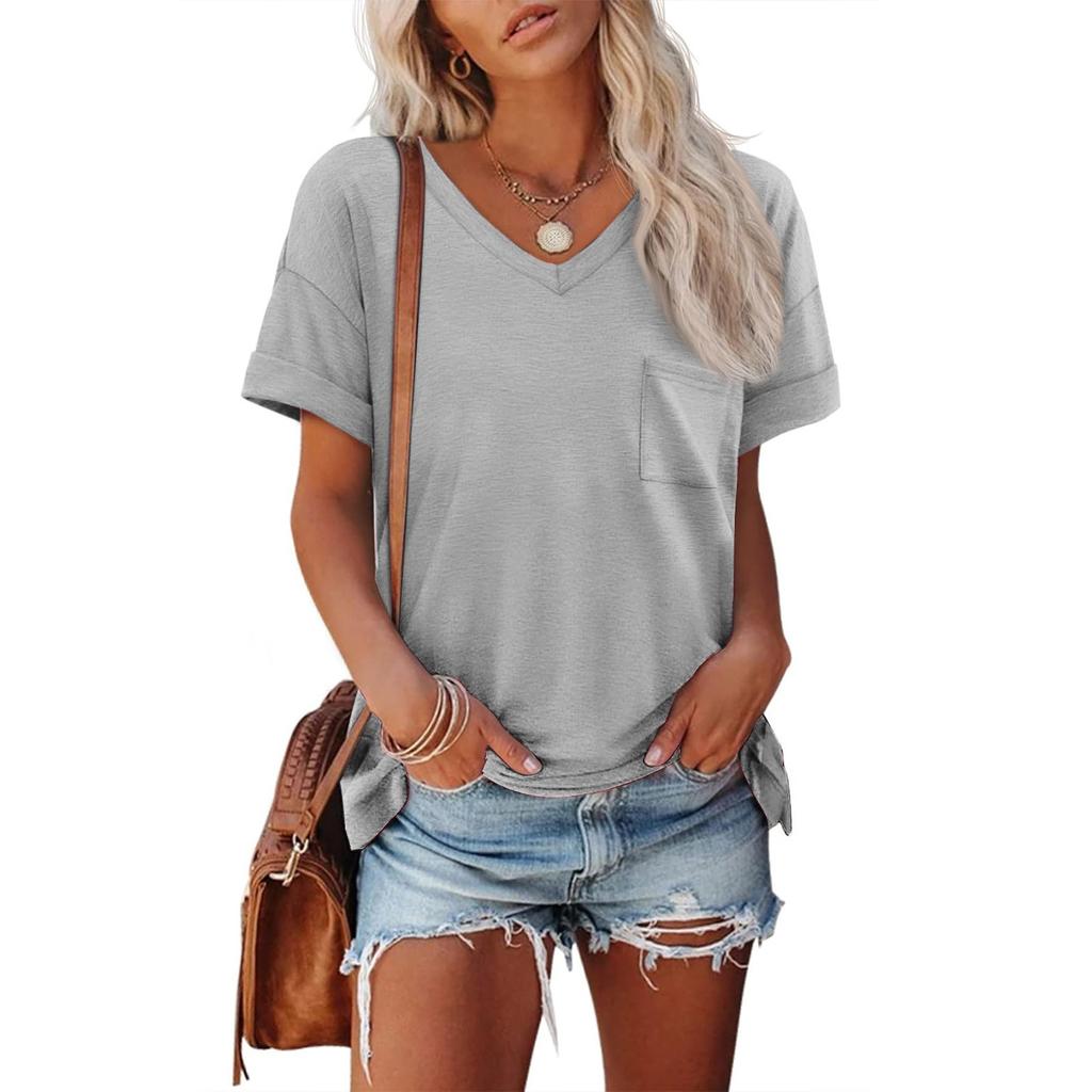 Womens T Shirts Short Sleeve V-Neck Shirts Cute Fit Summer Casual Tee Tops