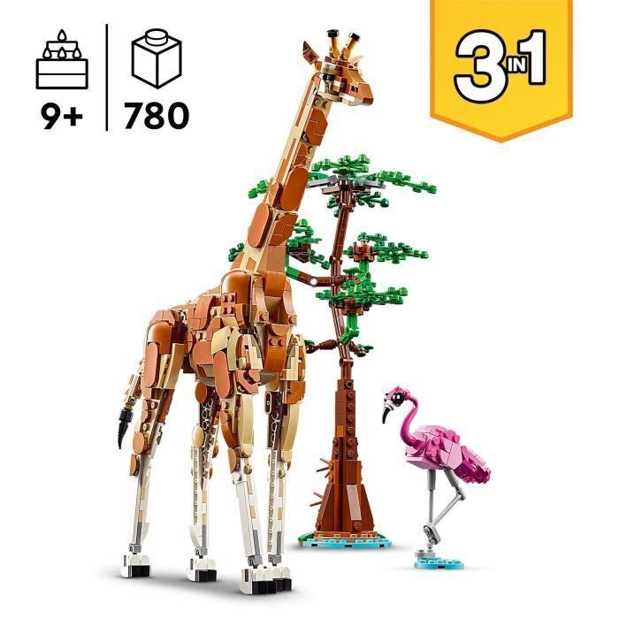LEGO® 31150 Creator 3en1 Les Animaux Sauvages du Safari, Jouet avec Figurines d'Animaux, Girafe, Gazelles et Lion