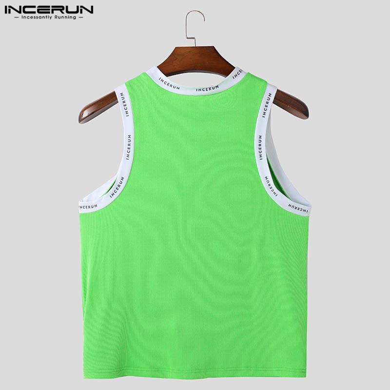 INCERUN Летние мужские спортивные майки без рукавов с принтом букв и спиной-борцовкой в рубчик, футболки