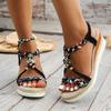 Fashion Women'S New Summer Sandals Classic Wedge Thick Sole Elevated Elastic Strap Open Toe Hollow Clear Heel Sandals for Beach Vacation