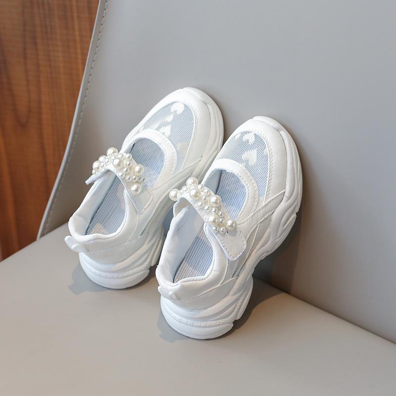 Спортивная обувь дышащая сетчатая жемчужно-белая обувь для маленьких девочек