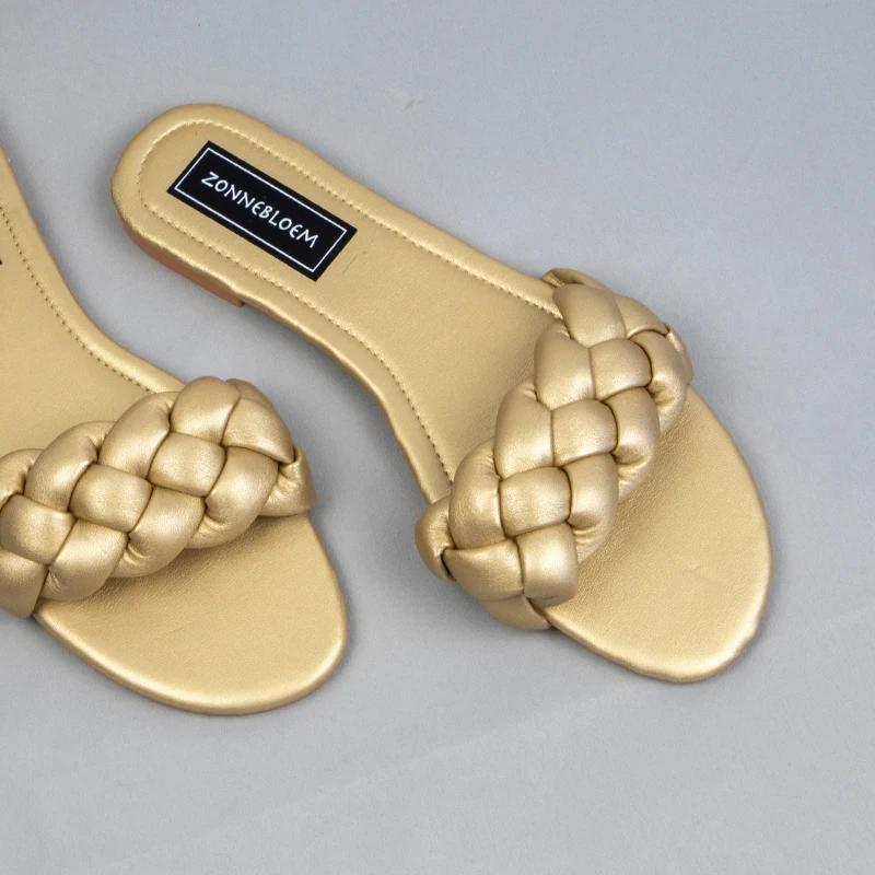Модные Новые Дизайнерские Модные Летние Сандалии Женские На Плоской Подошве Женские Шлепанцы из ПУ Кожи Плетеные Шлепанцы Женские Уличные Пляжные Туфли