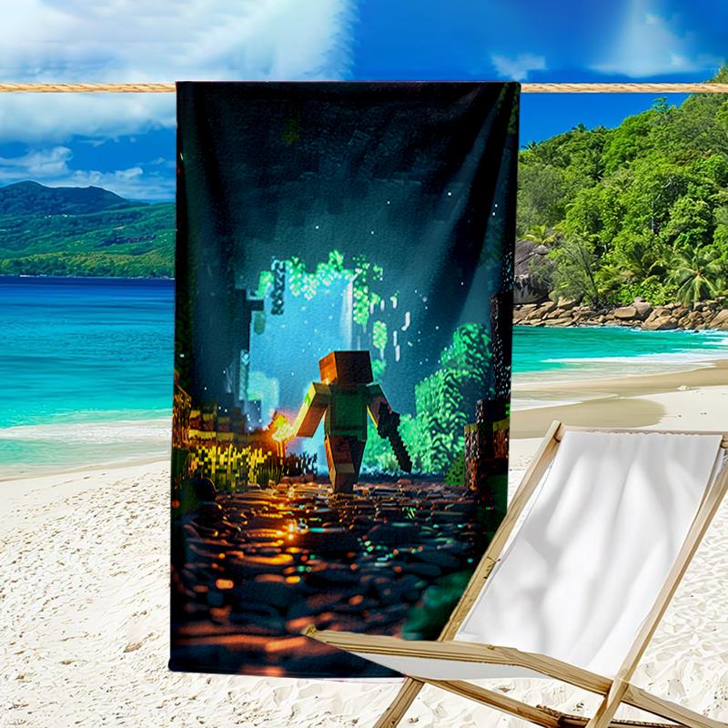 proof beach towel with a Minecraft11 pattern - soft,absorbent,quick-drying,machine washable - perfect for swimming,camping,bathing