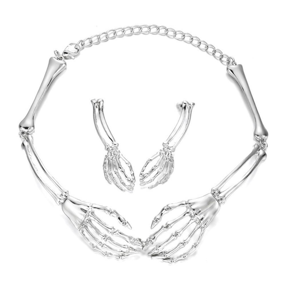 Хип-хоп цепи Ювелирный набор Скелет Хэллоуин Панк Ожерелье Серьги Праздничные аксессуары