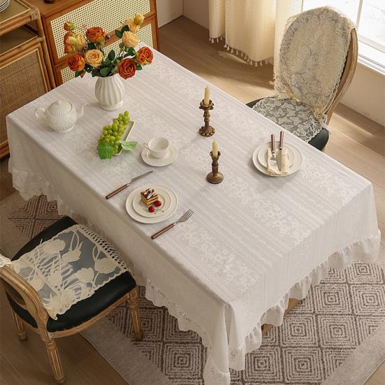 Винтажная скатерть с кружевной оборкой, стирающаяся, французская деревенская, с вышивкой, скатерть для украшения стола на день рождения, свадьбу, банкет, вечеринку, чехол на обеденный стол