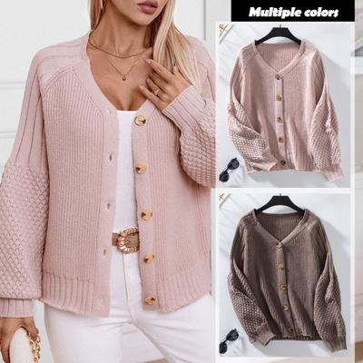 Женский свитер-пальто с V-образным вырезом и длинным рукавом, однобортный трикотажный свитер-кардиган свободного кроя