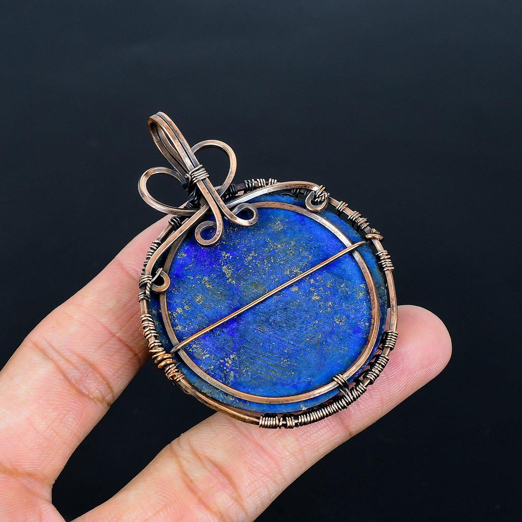 Кулон Древо Жизни из лазурита, Кулон ручной работы с обмоткой из медной проволоки 999 пробы, Антикварные украшения, Для подарка, Медные украшения
